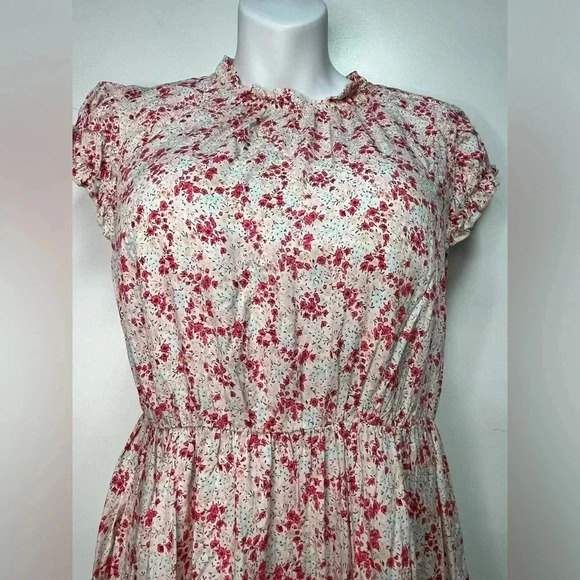 KIRUNDO Sleeveless Ruffle Crew Neck Floral Print Mini Dress Casual Loose Flowy - Picture 2 of 5